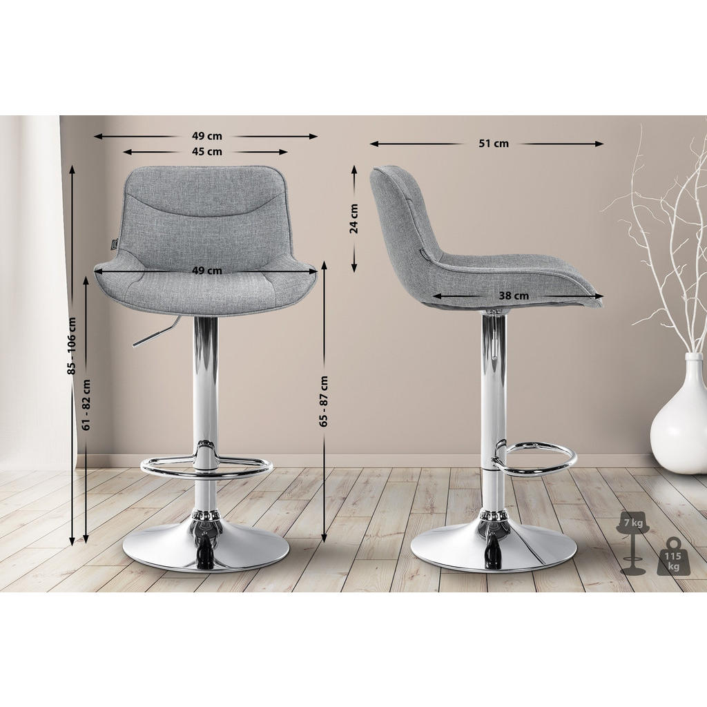 Thumbnail - CLP Barhocker, Grau, Textil, 49x85x51 cm, Esszimmer, Barmöbel, Barhocker