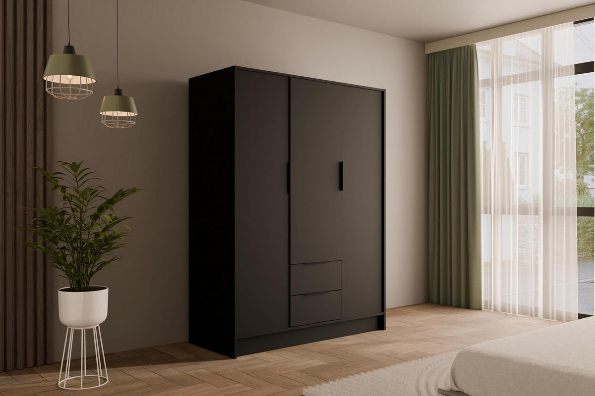 KLEIDERSCHRANK mit Flügeltüren KOLIN 150x200cm Schwarz - Schwarz, Holzwerkstoff (150/200/51cm) - ALTDECOR