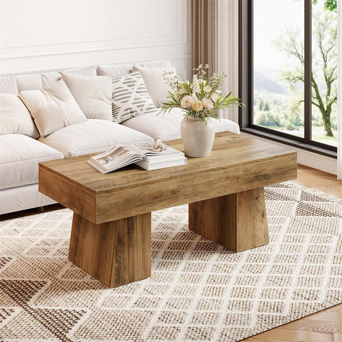 COUCHTISCH 120 cm mit massivem Sockel - Naturfarben, Holz (60/120/50cm) - Bomclap