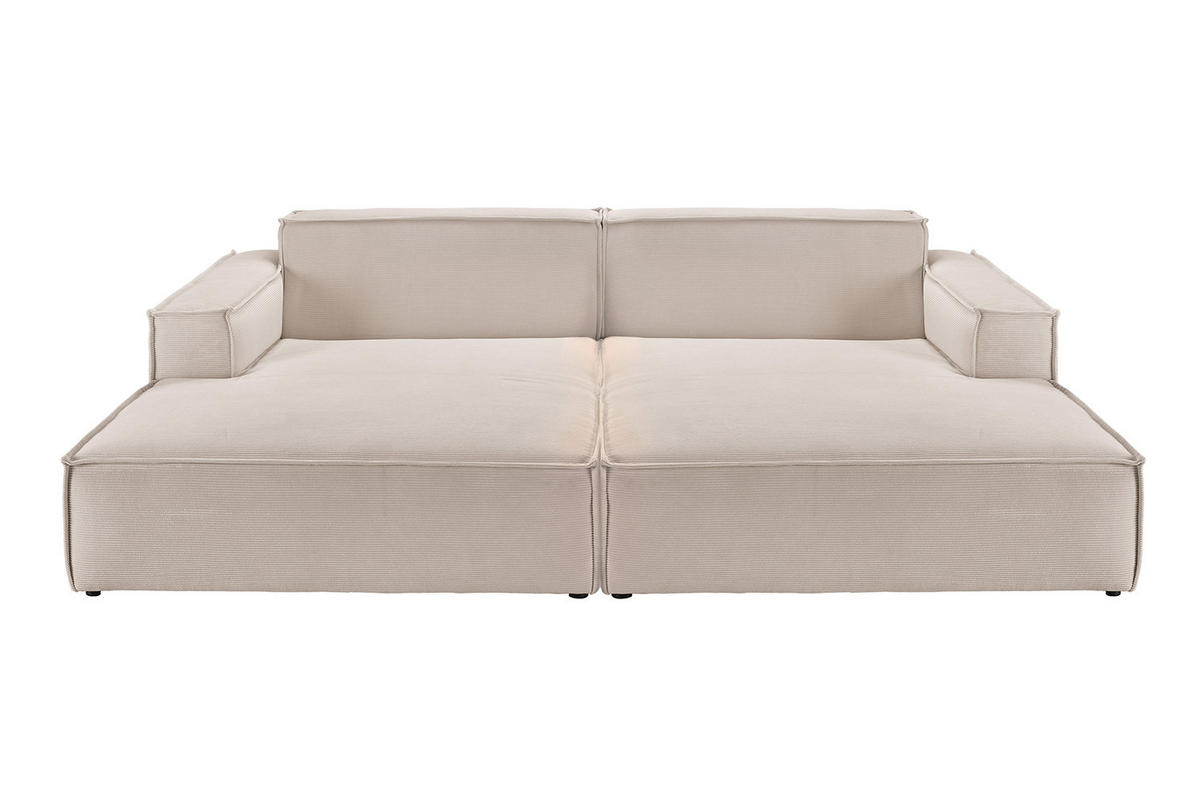 BIG SOFA SAMU Beige Cord - Beige/Schwarz, Textil (256/72/168cm) - KAWOLA