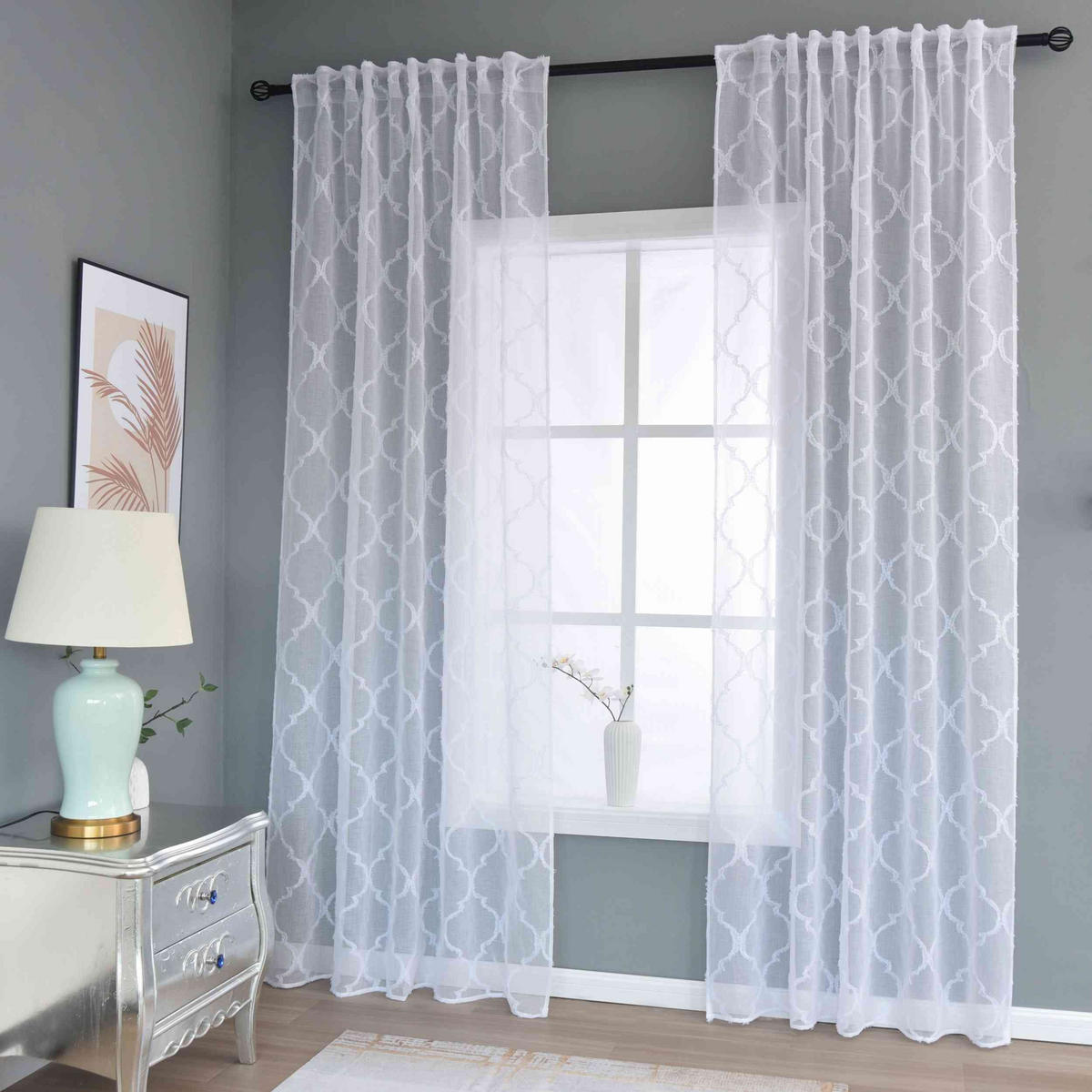 GARDINE VALENCIA HxB 245x145 cm Natur Lacework - Weiß, Textil (145/245cm)