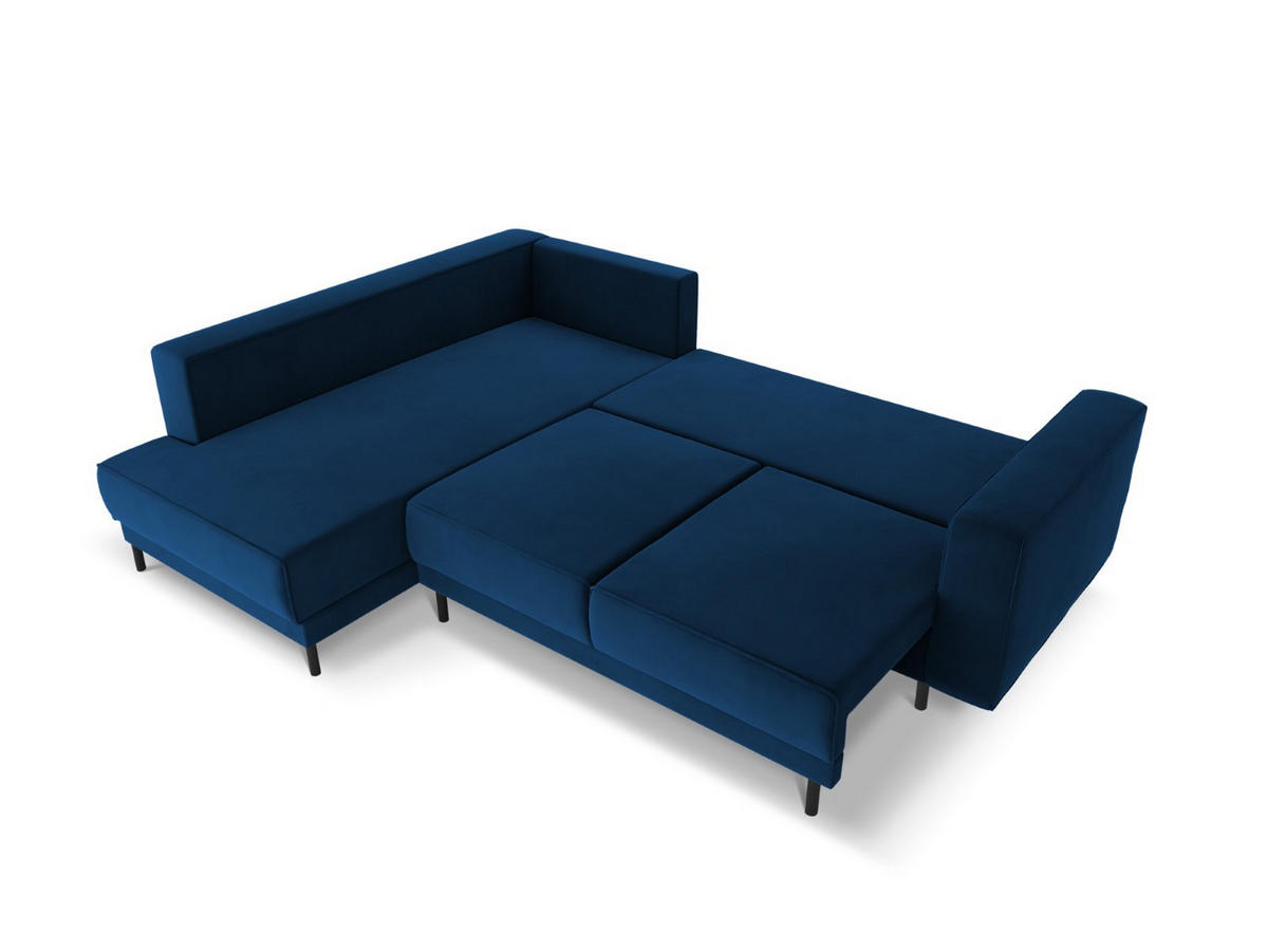 AUSKLAPPBARES-ECKSOFA links Caro aus Samt königsblau 5 Sitzplätze - Blau, Textil (187/247cm) - Micadoni