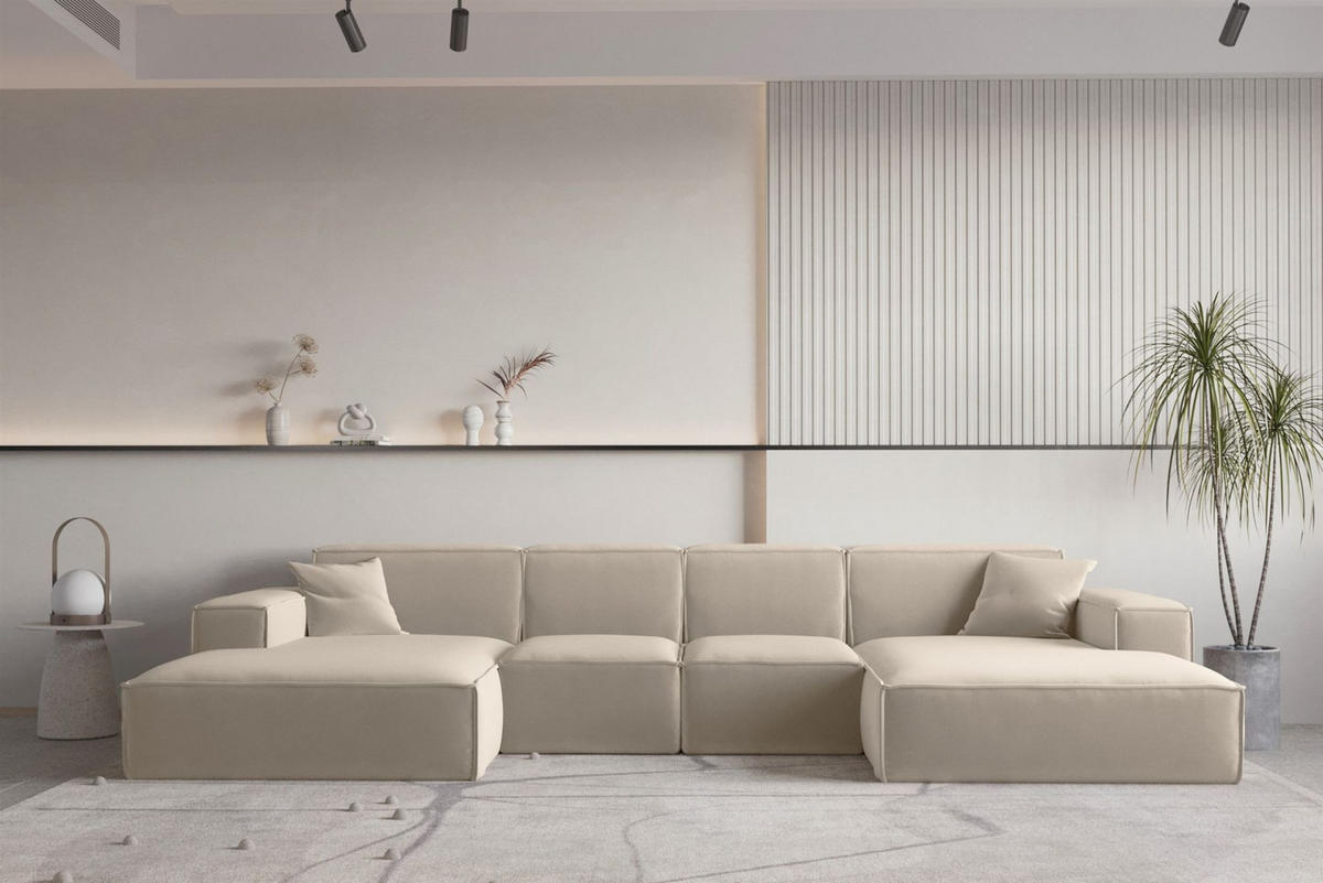 WOHNLANDSCHAFT Celes Premium Xs Opera - Beige, Holzwerkstoff/Textil (342/73/165cm) - Fun Möbel