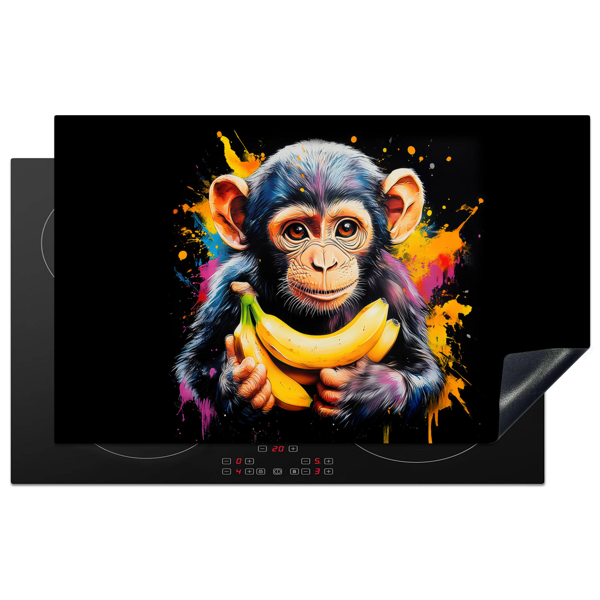 HERDABDECKPLATTE Affe - Graffiti - Farbenfroh - Bananen - Modern 83x51 cm - Gelb, Kunststoff (83/0.2/51.5cm) - MuchoWow