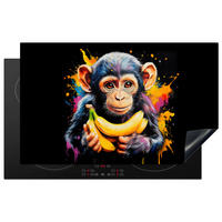 HERDABDECKPLATTE Affe - Graffiti - Farbenfroh - Bananen - Modern 83x51 cm - Gelb, Kunststoff (83/0.2/51.5cm) - MuchoWow
