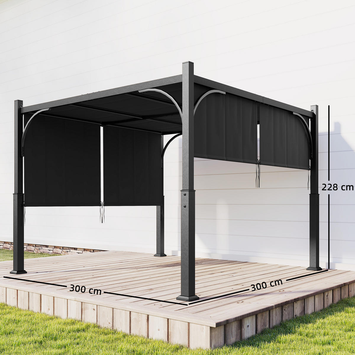 PERGOLA DE-12732 300/300 cm mit Schiebedach UV30+ Dunkelgrau - Dunkelgrau, Metall (300/228/300cm) - ComfortXL