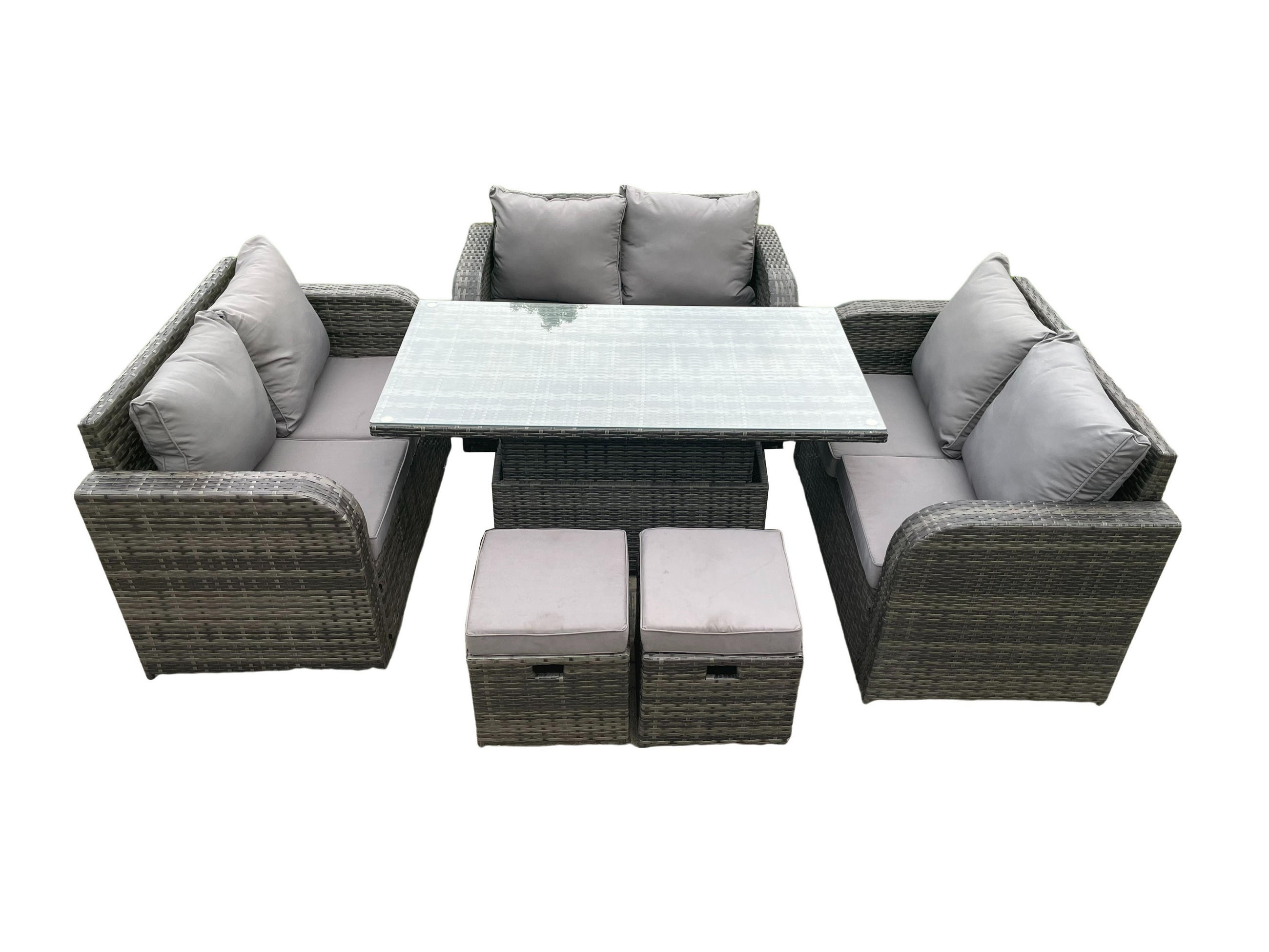 GARTENSOFA SET Polyrattan Dunkelgrau 8-Sitzer - Dunkelgrau, Metall - Fimous