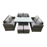 GARTENSOFA SET Polyrattan Dunkelgrau 8-Sitzer - Dunkelgrau, Metall - Fimous