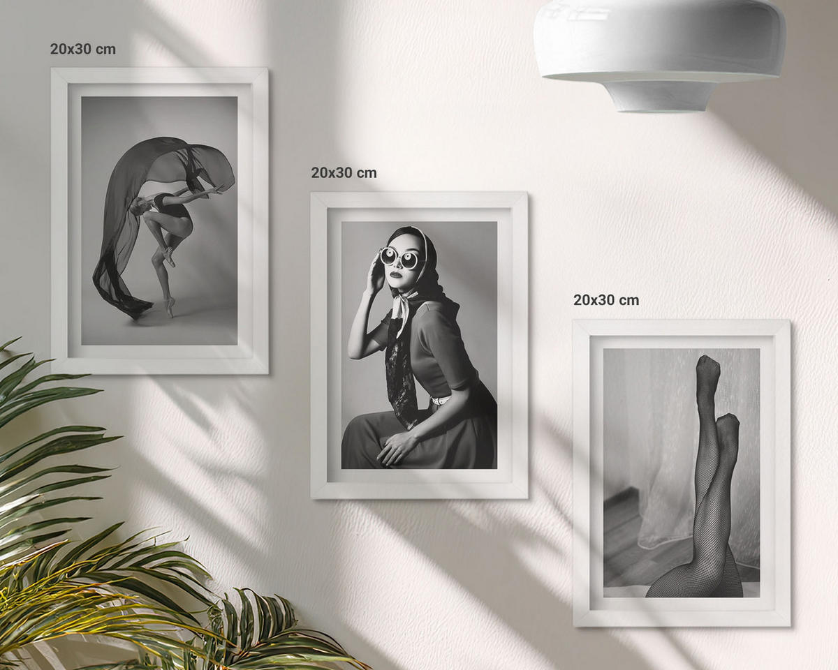 WANDBILDER 3er-Set - 20x30 cm Weißer Rahmen - Schwarz-Weiß-Porträts von Frauen - Weiß, Kunststoff (20/30cm) - ArtPrintCave