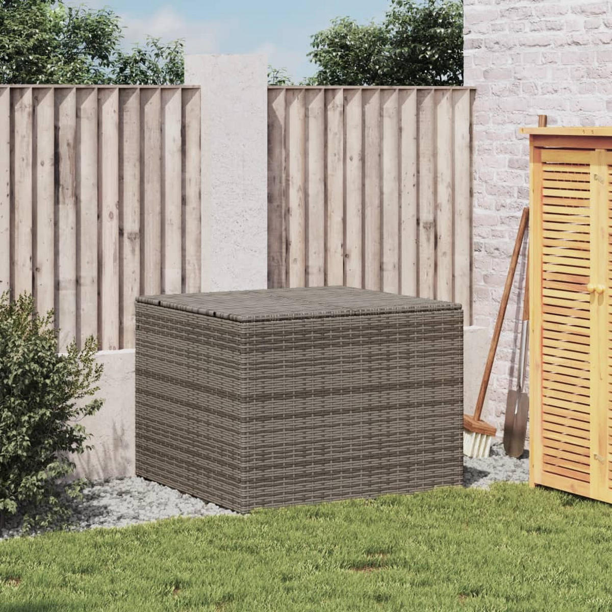 GARTENTRUHE Grau 291L Poly Rattan - Grau, Kunststoff (80/132/75cm) - furnicato