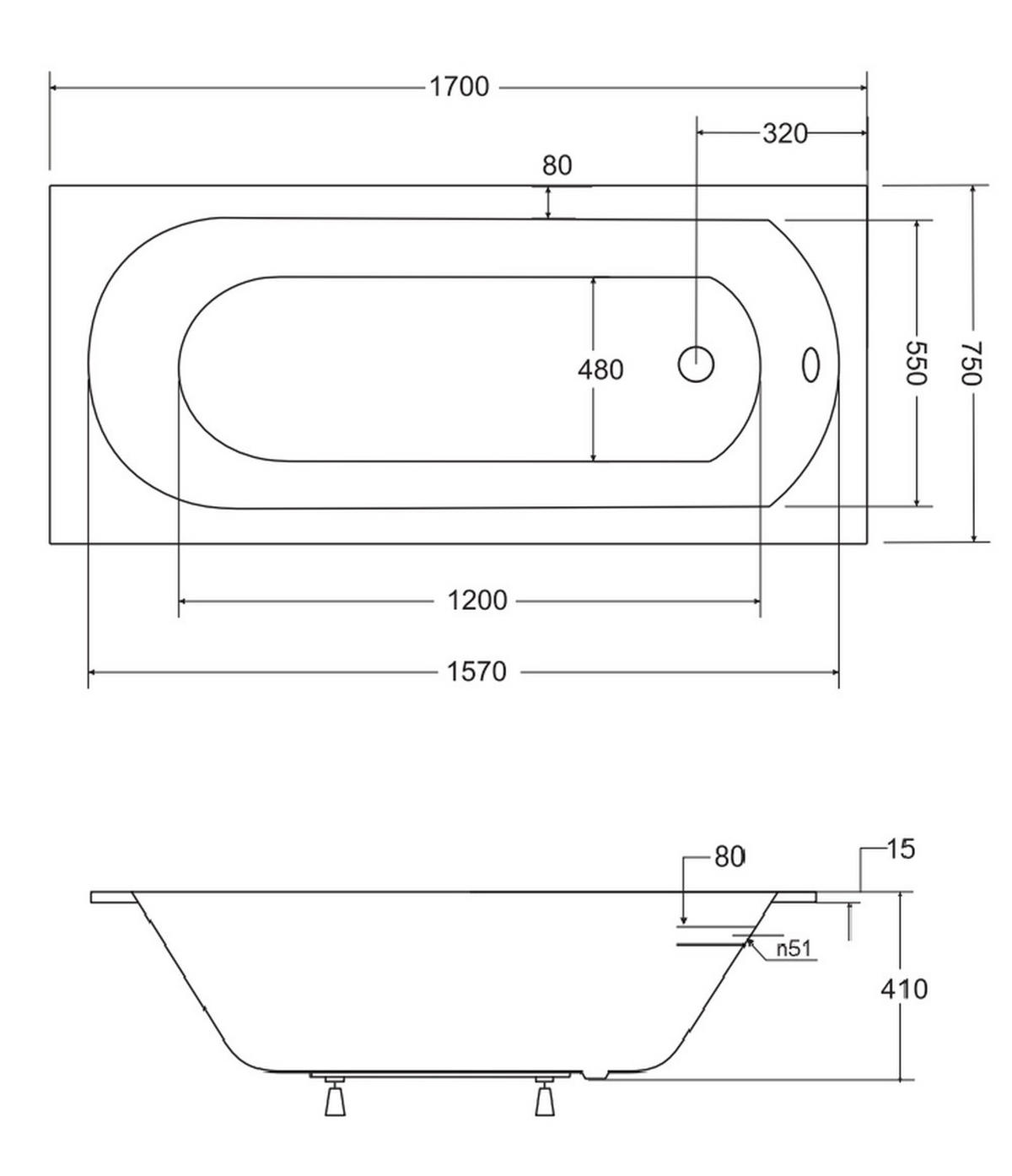 BADEWANNE Rechteck INTRICA SLIM 170/75 mit Styro Ablauf Füße - Weiß, Kunststoff (75/55.5/170cm) - bad land