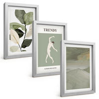 BILDER SET 3er Set - 20x30 cm Silberner Rahmen - Abstrakte Pflanzensilhouettenmuster - Silberfarben, Kunststoff (20/30cm) - TULUP