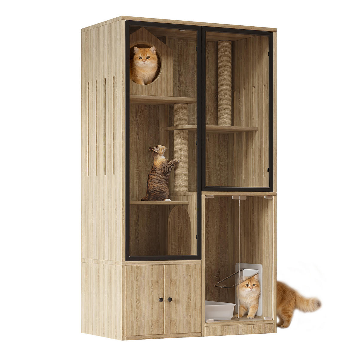 VITRINE Naturfarben 90×50×160 cm aus MDF mit Glasfronten und verriegelbarer Tür - Naturfarben, Holzwerkstoff (90/160/50cm) - Luhomfu