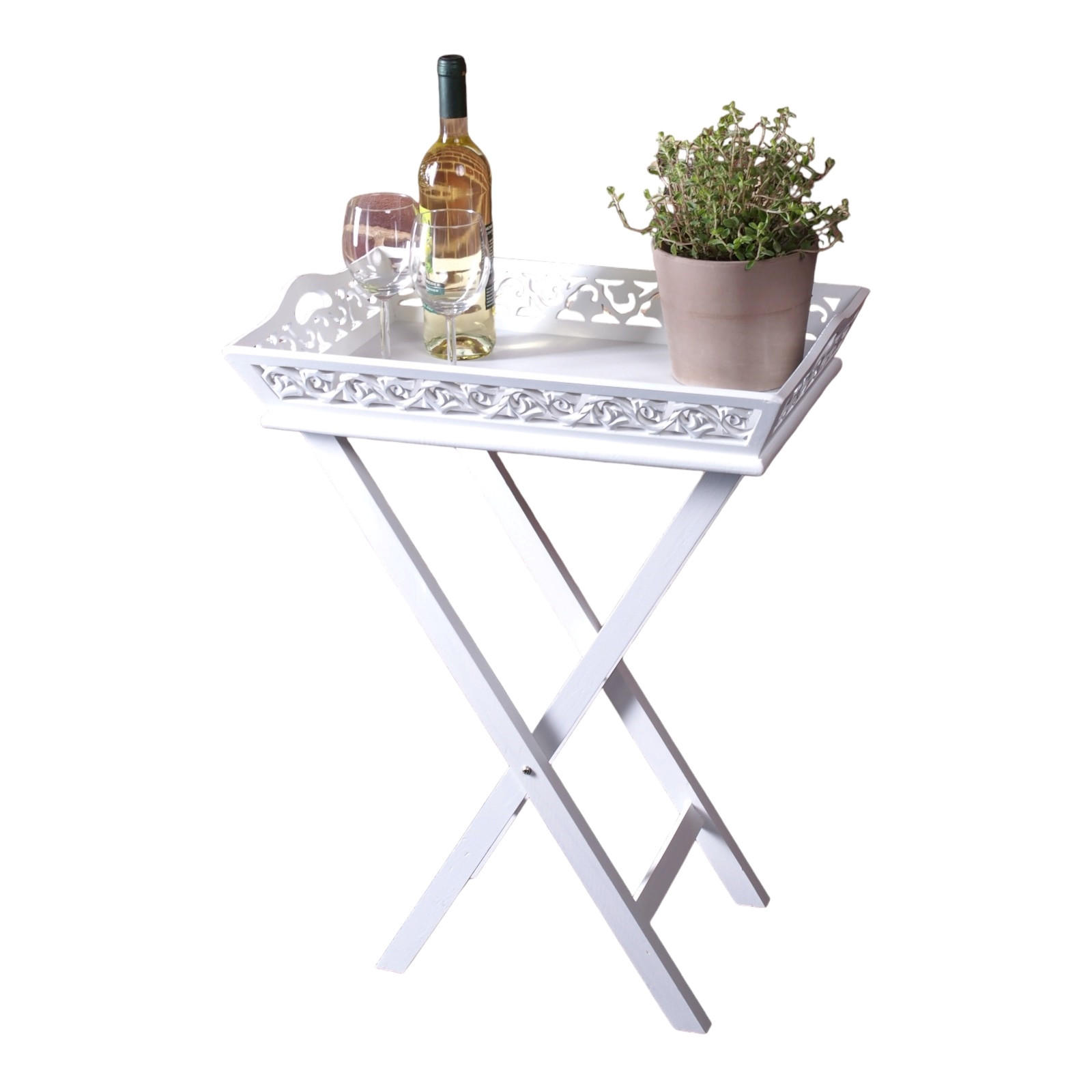 SERVIER-TABLETT Landhaus 2-tlg. 63 cm weiß - Weiß, Holz (32/63/51cm) - DESIGN DELIGHTS