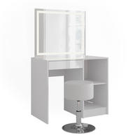 SCHMINKTISCH Sherry Weiß/Weiß Hochglanz 89.8 cm mit LED-Spiegel und Hocker - Weiß Hochglanz, Holzwerkstoff (89.8/76/50.1cm) - Vicco