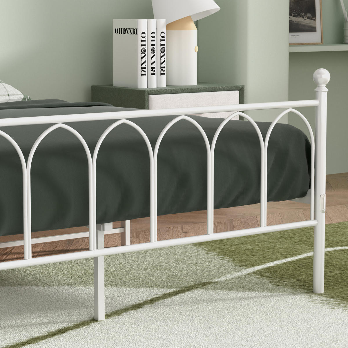 METALLBETT 140/200 mit Stauraum unter dem Bett, mit Lattenrost,Weiß - Weiß, Metall (140/200cm) - STILVORA