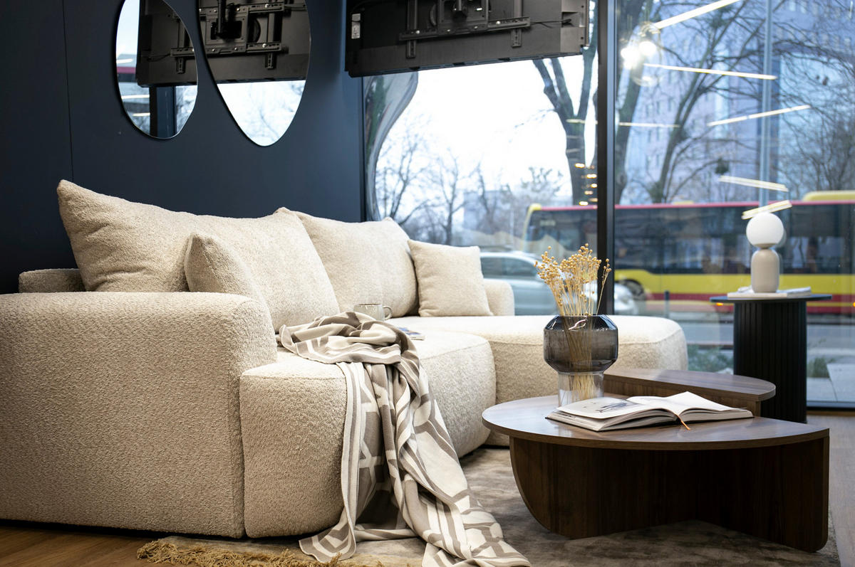 ECKSOFA Ovo Beige Boucle - Beige/Schwarz, Kunststoff/Textil (260/165cm) - Selsey