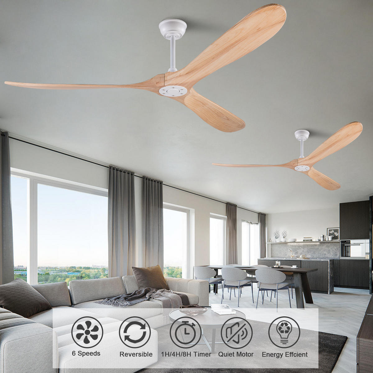 DECKENVENTILATOR 72Zoll Holz Ohne Licht Extra Groß Terrasse - Weiß, Kunststoff (183/183/32cm) - CASIVA