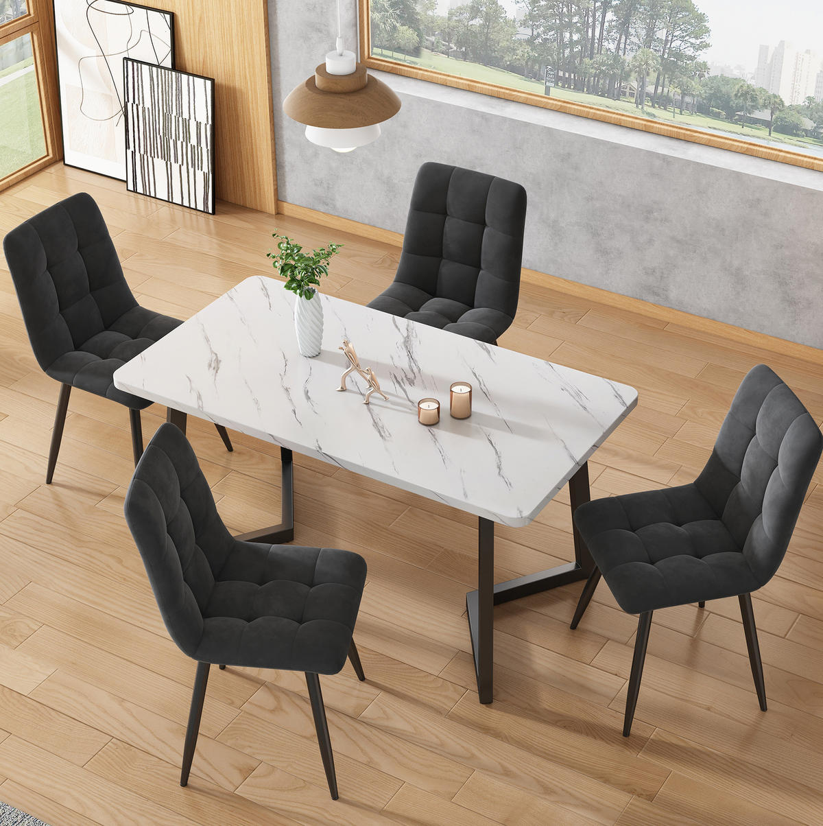 ESSTISCH 117 x 68 cm MDF Marmoroptik Schwarz/Weiß - Weiß, Metall (117/68/75cm) - Meubliv