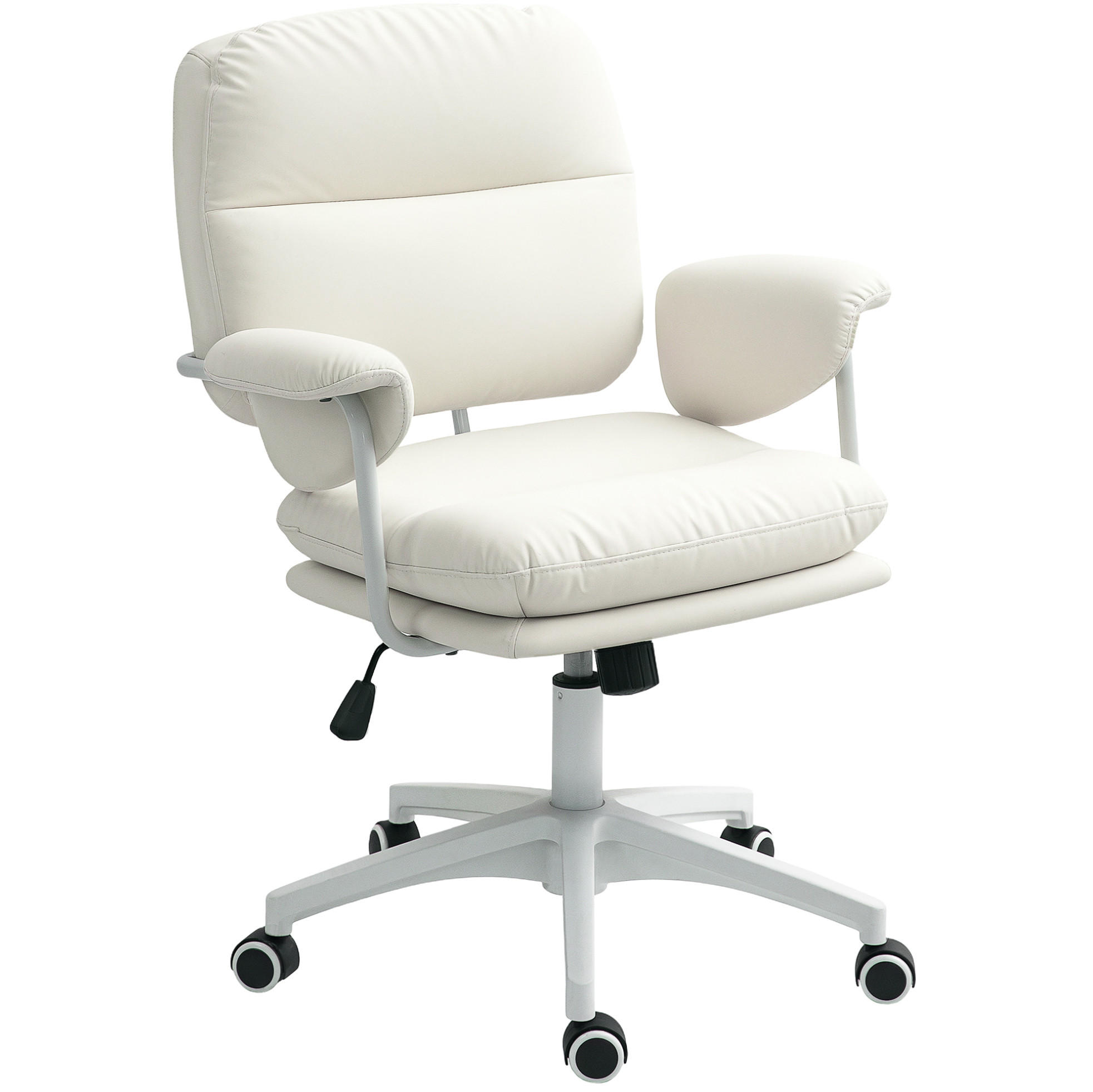 KANCELÁRSKA stolička 65/64/88-98 cm biela z viazanej kože s nastaviteľnou výškou a hojdacou funkciou - biela, plast (64/98/65cm) - OKWISH