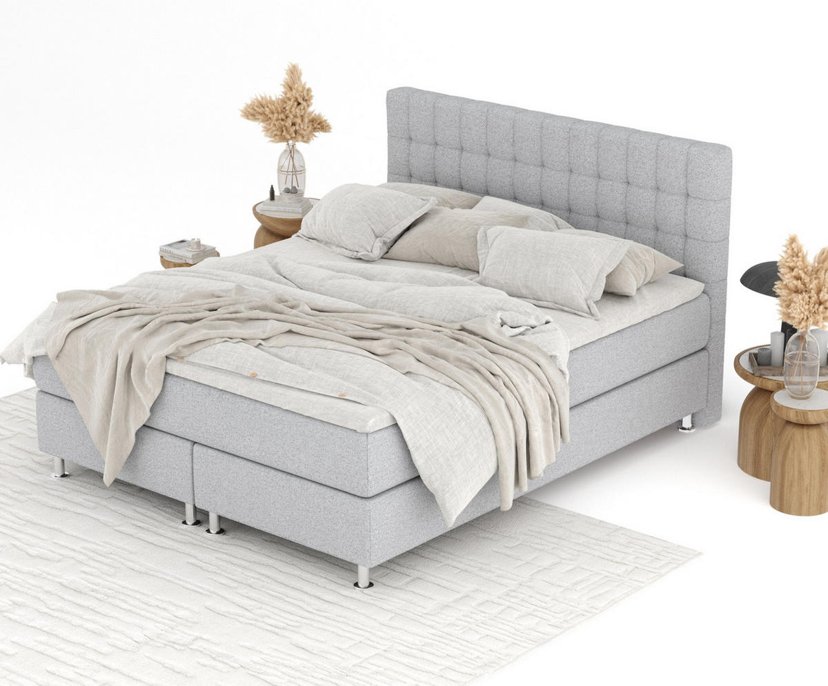BOXSPRINGBETT Sorrento Hellgrau 140/200 cm mit Latex-Topper - Silberfarben/Hellgrau, Holz/Holzwerkstoff (140/200cm) - Maison de Reve