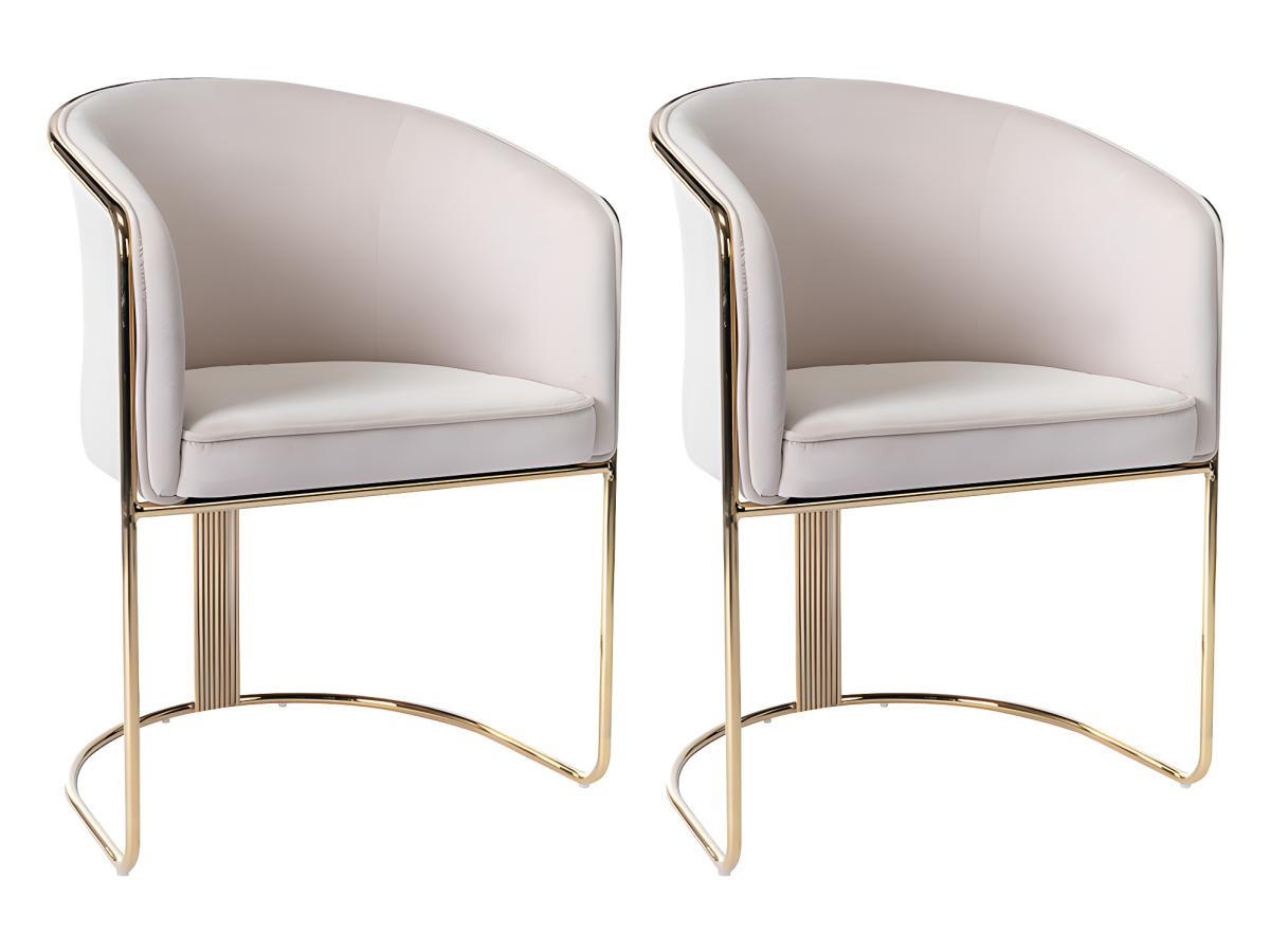 STUHL mit Armlehnen 2er-Set - Samt & Metall - Beige und Goldfarben - JOSETHE - Creme, Textil (52.5/82.5/59.5cm) - Pascal Morabito