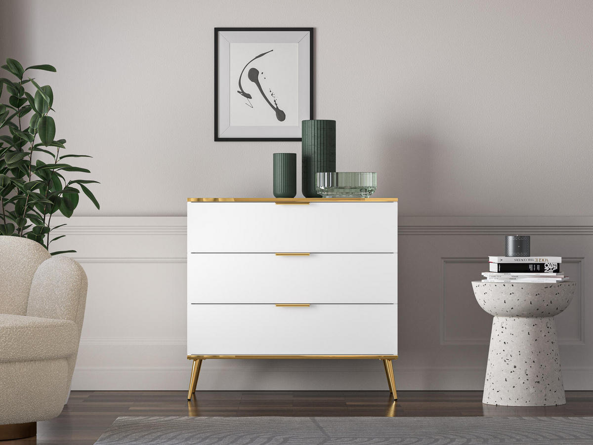 KOMMODE VITERBO Weiß 92x40x88 cm - Weiß, Holzwerkstoff (92/88/40cm) - FURNLUX