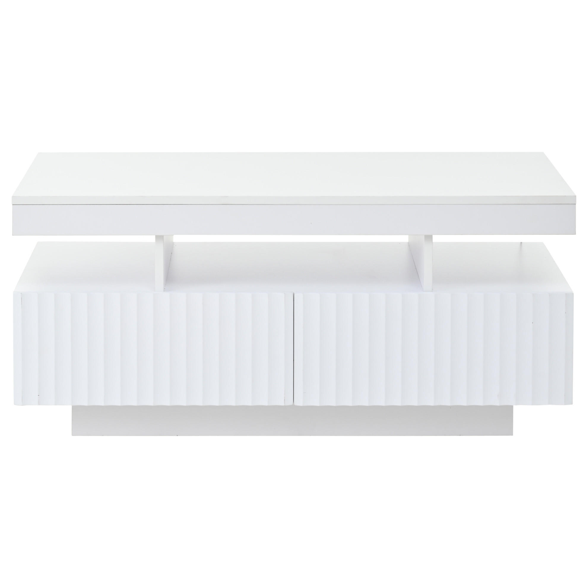OKWISH KONFERENČNÍ stolek 100/50/45 cm bílý z dřevotřísky s LED osvětlením a úložnými zásuvkami