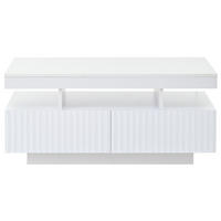 KONFERENČNÍ stolek 100/50/45 cm bílý z dřevotřísky s LED osvětlením a úložnými zásuvkami - bílá, kompozitní dřevo (100/50/45cm) - OKWISH