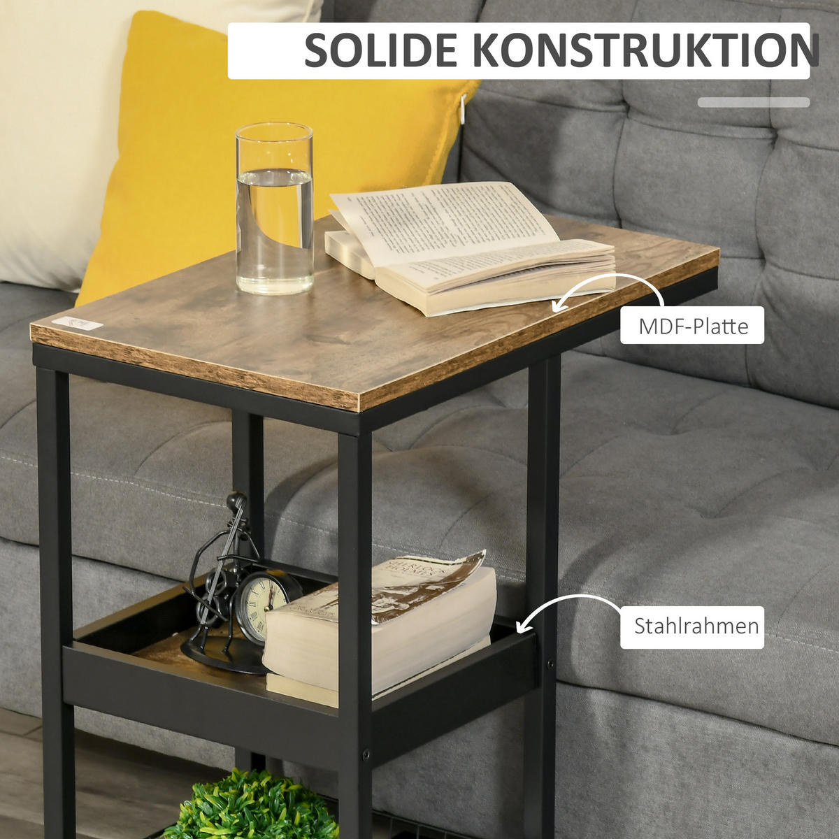 BEISTELLTISCH - Braun, Metall (51/33/66cm) - HOMCOM