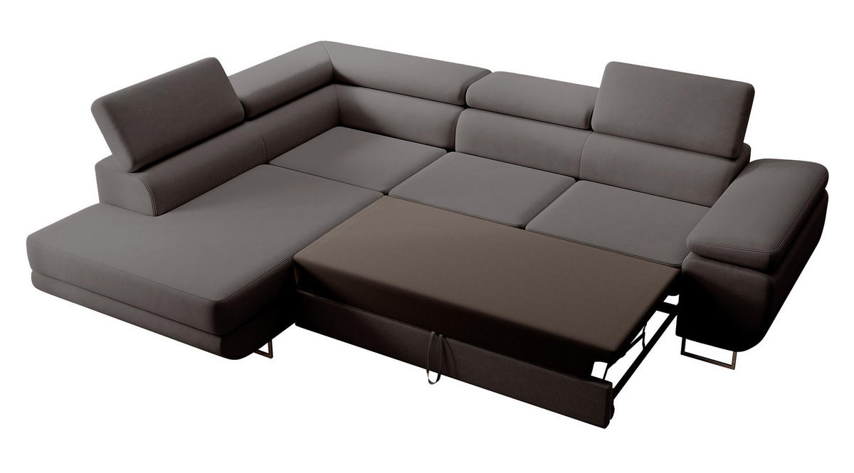 ECKSOFA Stevil Dunkelgrau Velours - Dunkelgrau/Silberfarben, Textil/Metall (275/203cm) - Selsey