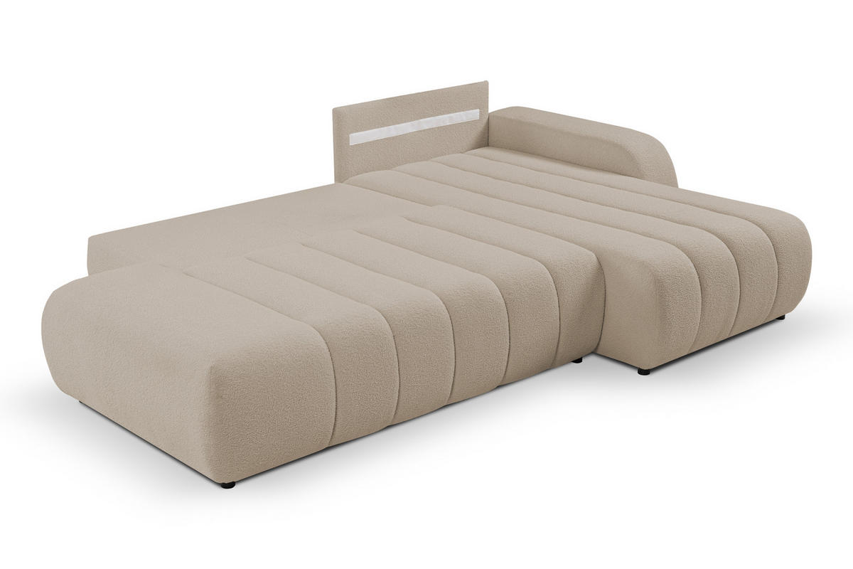 ECKSOFA Baloo mit Schlaffunktion und Bettkasten, komfortable Polsterung, Stoffbezug, lose Rückenkissen, freistehend, RECHTS, 276x176x88 cm, Beige - Beige, Holz/Textil (276/176cm) - DomoHome