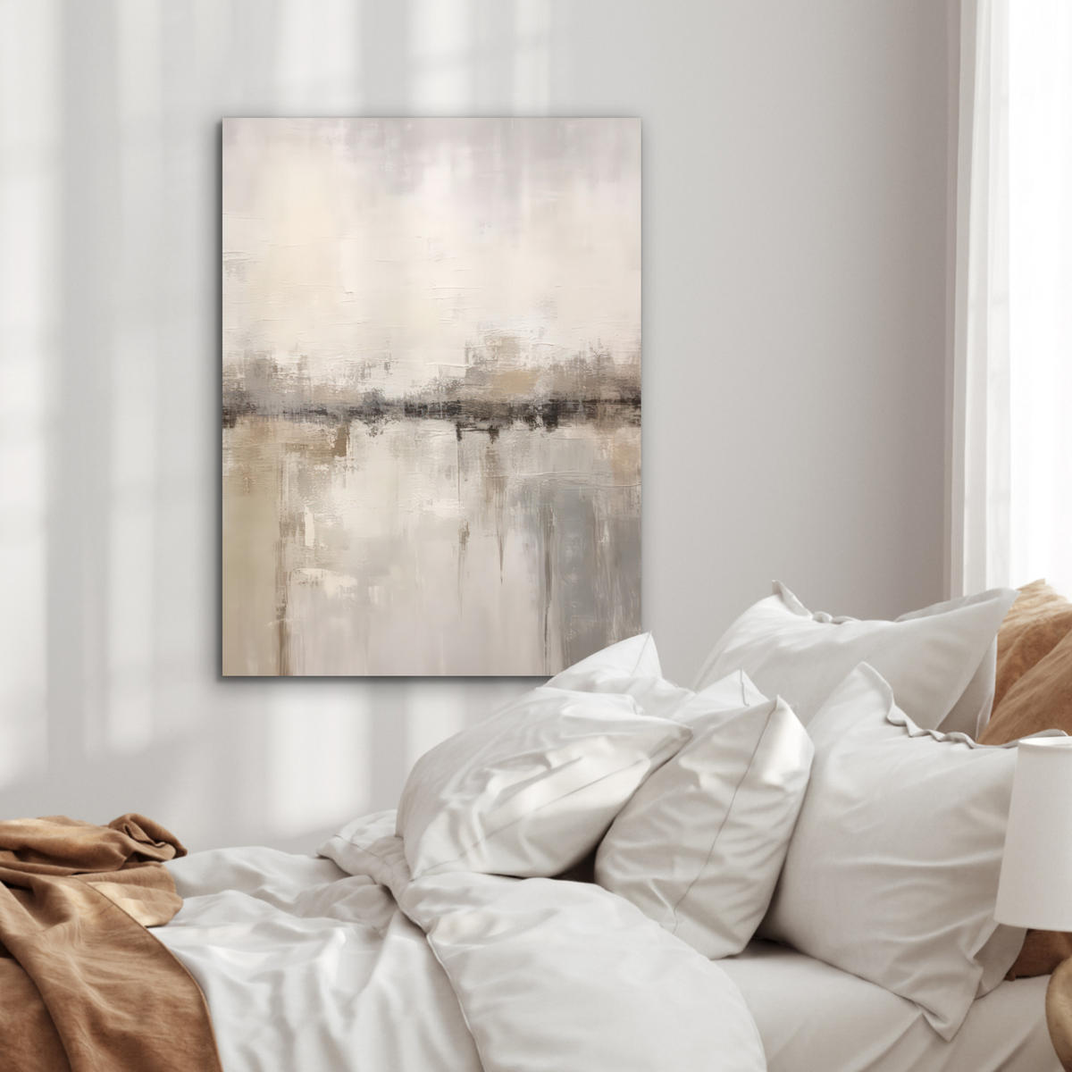 KOVOVÝ OBRAZ Moderné umenie - Abstraktné - Béžové 60x80 cm - béžová, kov (60/80cm) - MuchoWow