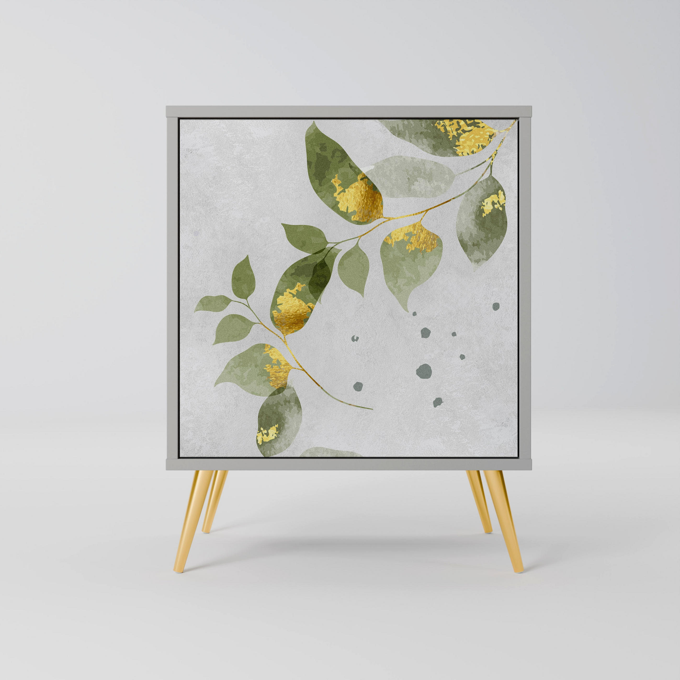 SIDEBOARD ELEGANT BOTANICS, Grau, 57,5x42x75,5 cm, Goldfarbene Metallfüße - Goldfarben/Multicolor, Holzwerkstoff/Metall (57.5/75.5/42cm) - SpaceRebels