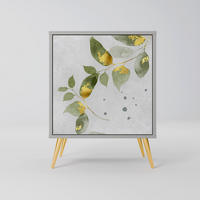 SIDEBOARD ELEGANT BOTANICS, Grau, 57,5x42x75,5 cm, Goldfarbene Metallfüße - Goldfarben/Multicolor, Holzwerkstoff/Metall (57.5/75.5/42cm) - SpaceRebels