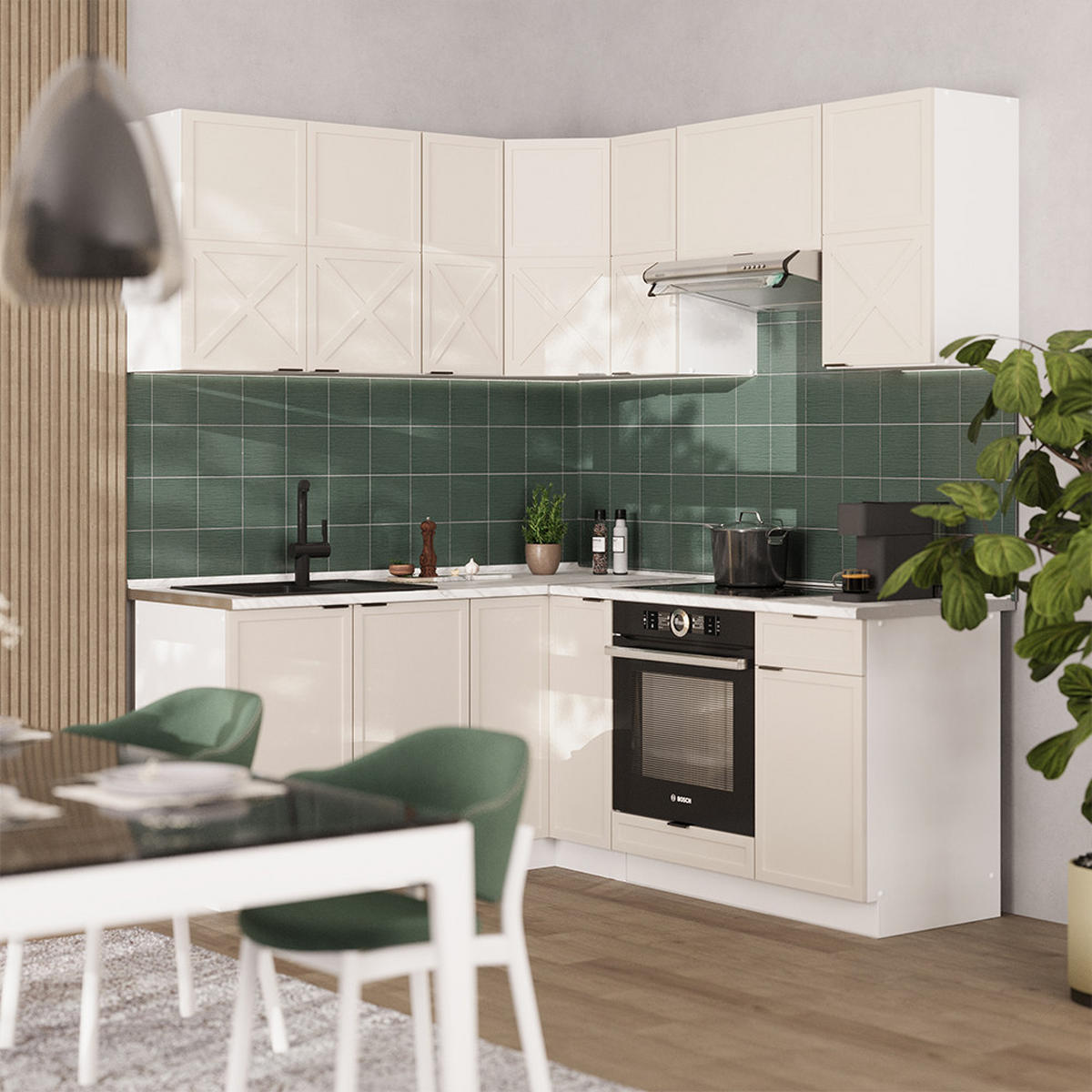 ECKKÜCHE Fame-Line GrauBeige/Weiß 160 x 190 cm, AP Eiche - Weiß/Grau, Holzwerkstoff (190/81.6/60cm) - Vicco