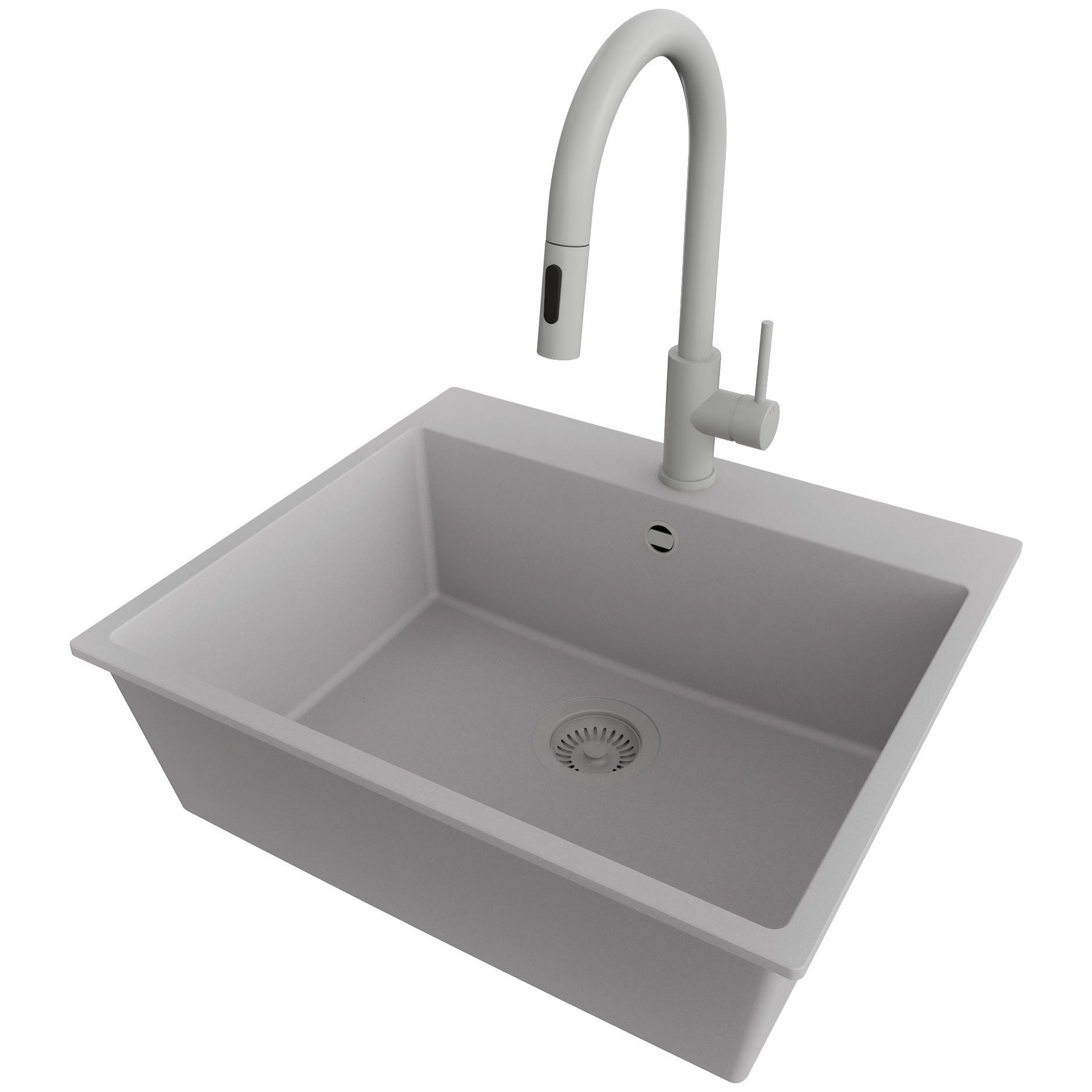GRANITSPÜLE Riga, 3-er set Alles Grau 58/50 cm, 1 Becken + Küchenarmatur 40/20 cm + Ablauf-Set ab 60er Unterschrank - Grau, Kunststoff (58/20/50cm) - Primagran
