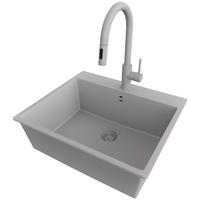 GRANITSPÜLE Riga, 3-er set Alles Grau 58/50 cm, 1 Becken + Küchenarmatur 40/20 cm + Ablauf-Set ab 60er Unterschrank - Grau, Kunststoff (58/20/50cm) - Primagran