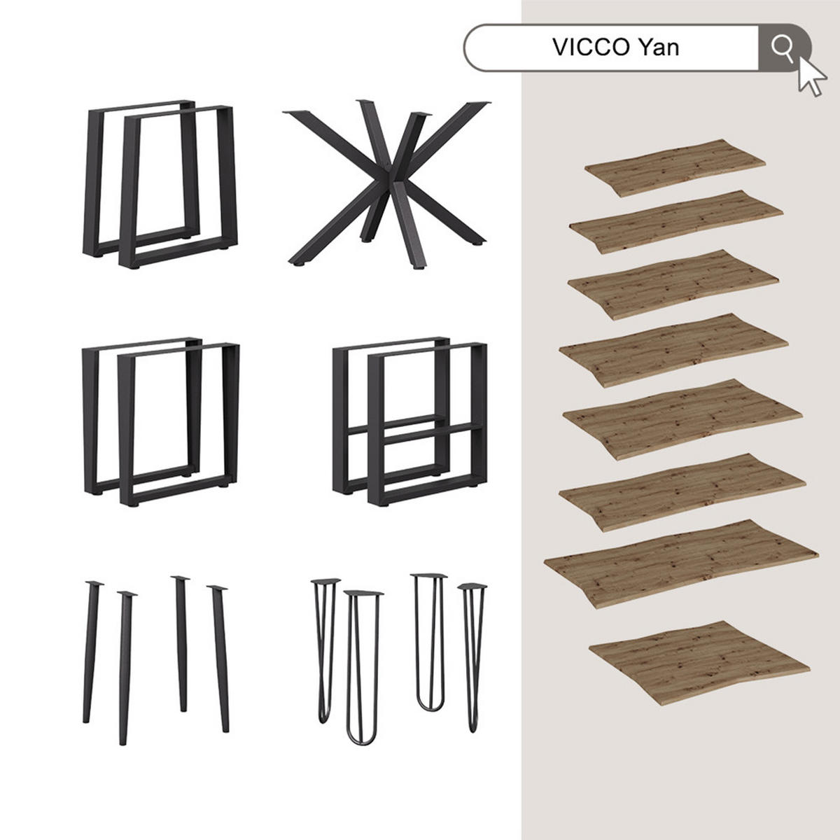 COUCHTISCH Yan Artisan 110 x 50 cm - Hellgrau, Holzwerkstoff (50/110/40cm) - Vicco