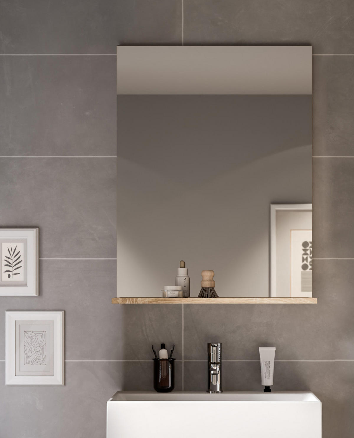 BADSPIEGEL Eiche 60 x 79 cm, Wandspiegel mit Ablage - Eichefarben, Glas/Holzwerkstoff (60/79/18cm) - Inn.Furn