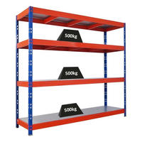 SCHWERLASTREGAL Rhino 180x200x60cm Fachlast 500kg 4X Stahlplatten-Ebenen Blau/Orange - Blau/Orange, Metall (200/180/60cm) - PROREGAL