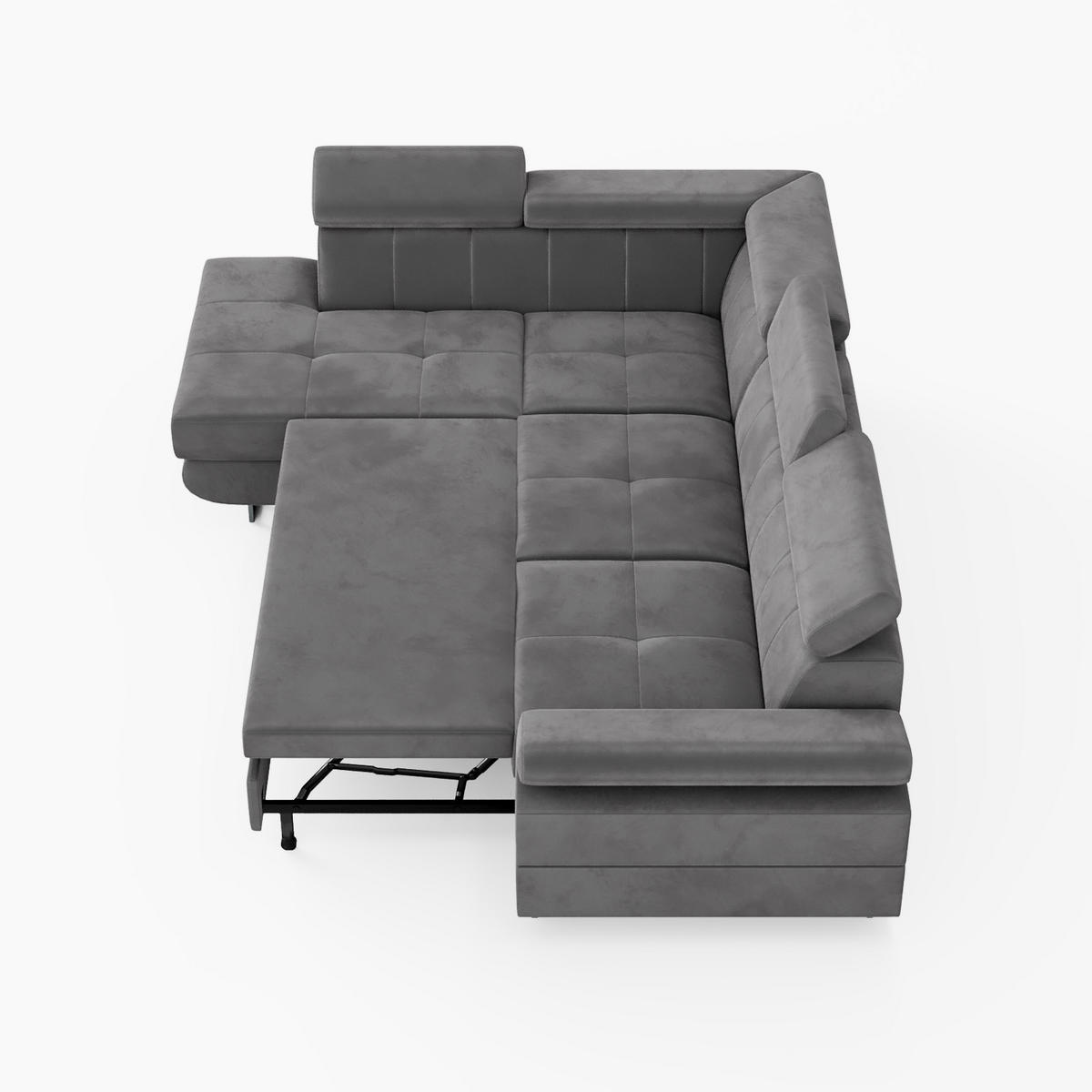 ECKSOFA CAROLINE Links Braun Velours-Stoff mit Schlaffunktion und Bettkasten - Chromfarben/Dunkelbraun, Textil (253/190cm) - Barchello