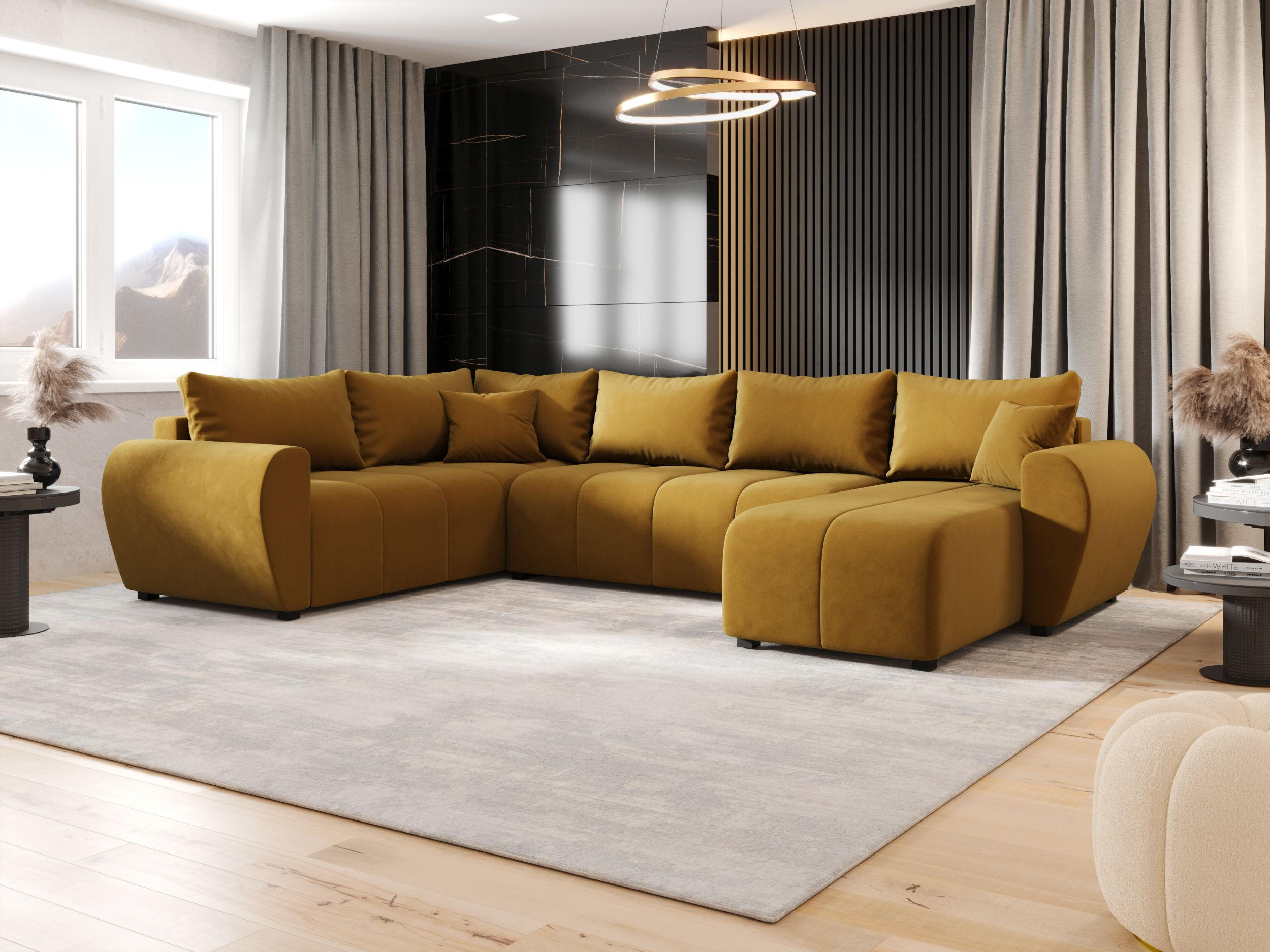WOHNLANDSCHAFT MOLISA U PLUS Itaka 33 Links mit Schlaffunktion - Currygelb, Textil (303/82/208cm) - Bedante