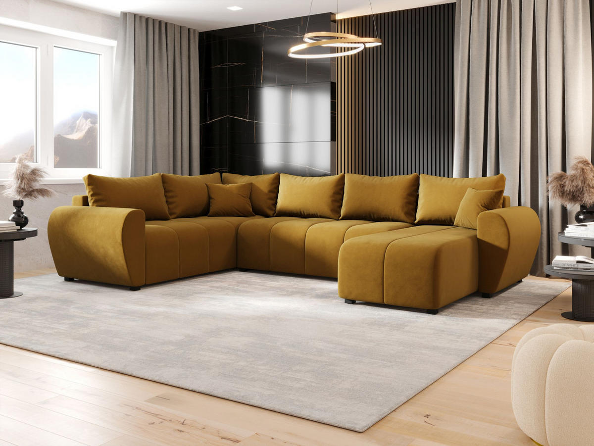 WOHNLANDSCHAFT MOLISA U PLUS Itaka 33 Links mit Schlaffunktion - Currygelb, Textil (303/82/208cm) - Bedante
