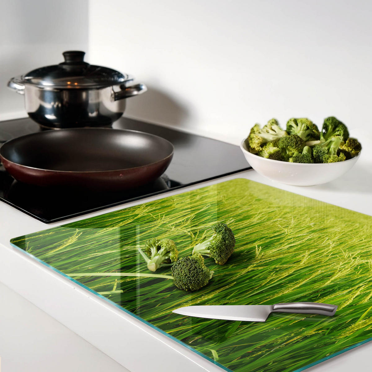 GLASPLATTE 60x52 cm Reisfeld - Grün, Glas (60/0.4/52cm) - TULUP