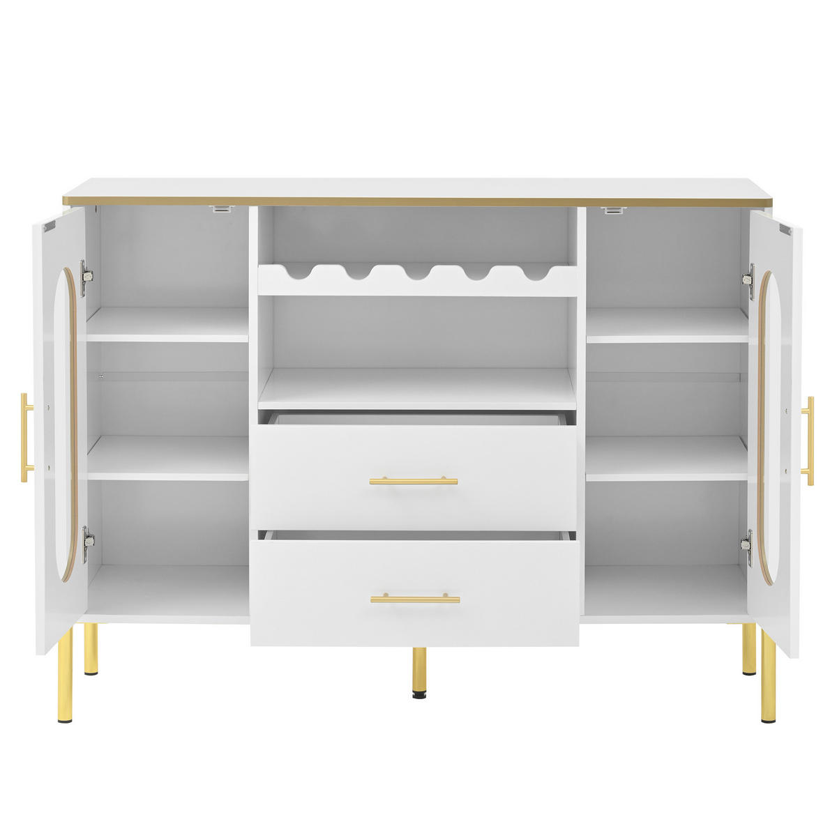 SIDEBOARD 120/38/90 cm Weiß aus MDF mit Glasfronten und Weinregal - Weiß, Holzwerkstoff (120/90/38cm) - OKWISH