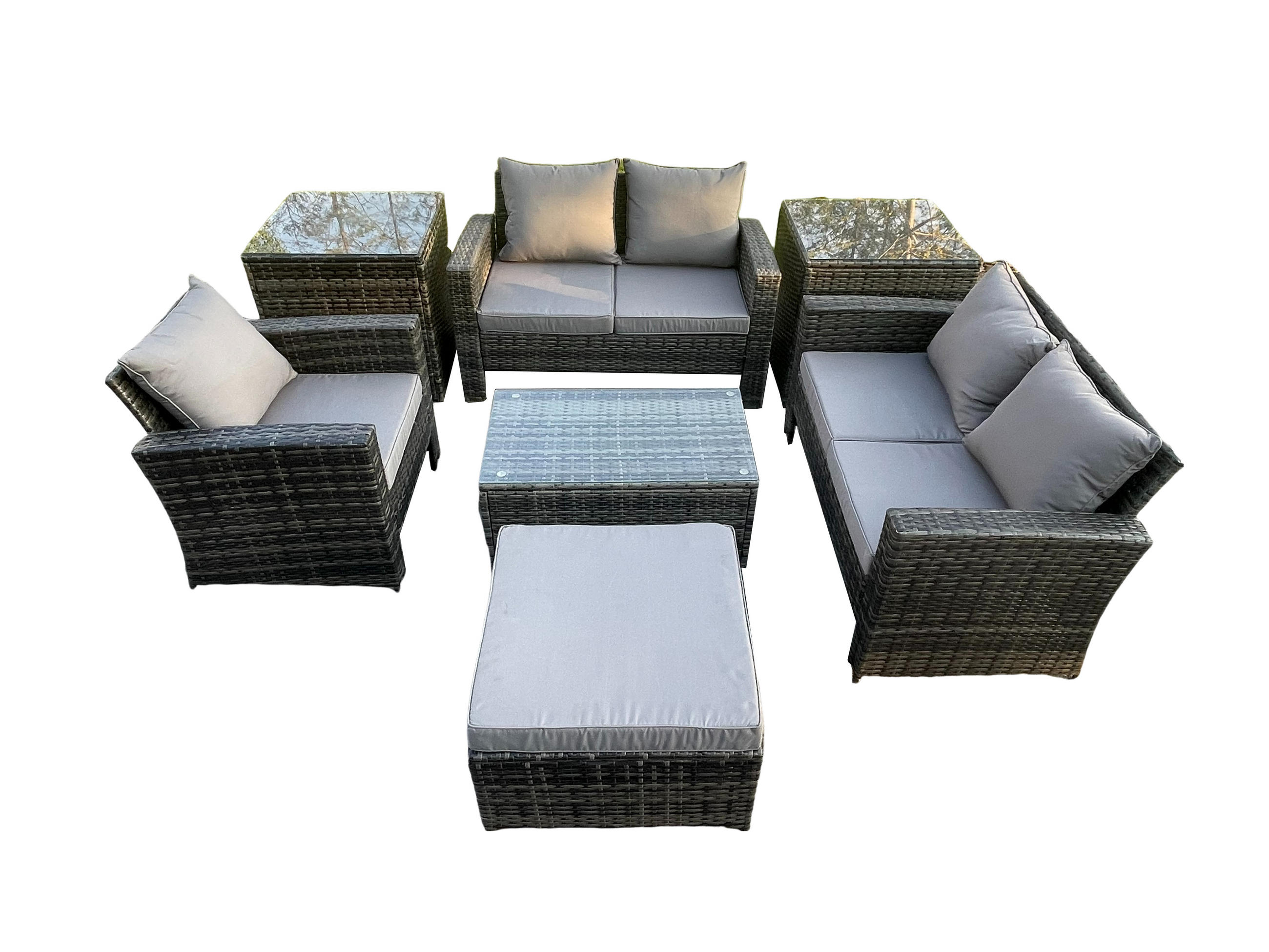 GARTENMÖBELSET mit Hockern Polyrattan Dunkelgrau 6-Sitzer - Dunkelgrau, Metall - Fimous
