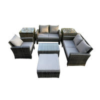 GARTENMÖBELSET mit Hockern Polyrattan Dunkelgrau 6-Sitzer - Dunkelgrau, Metall - Fimous