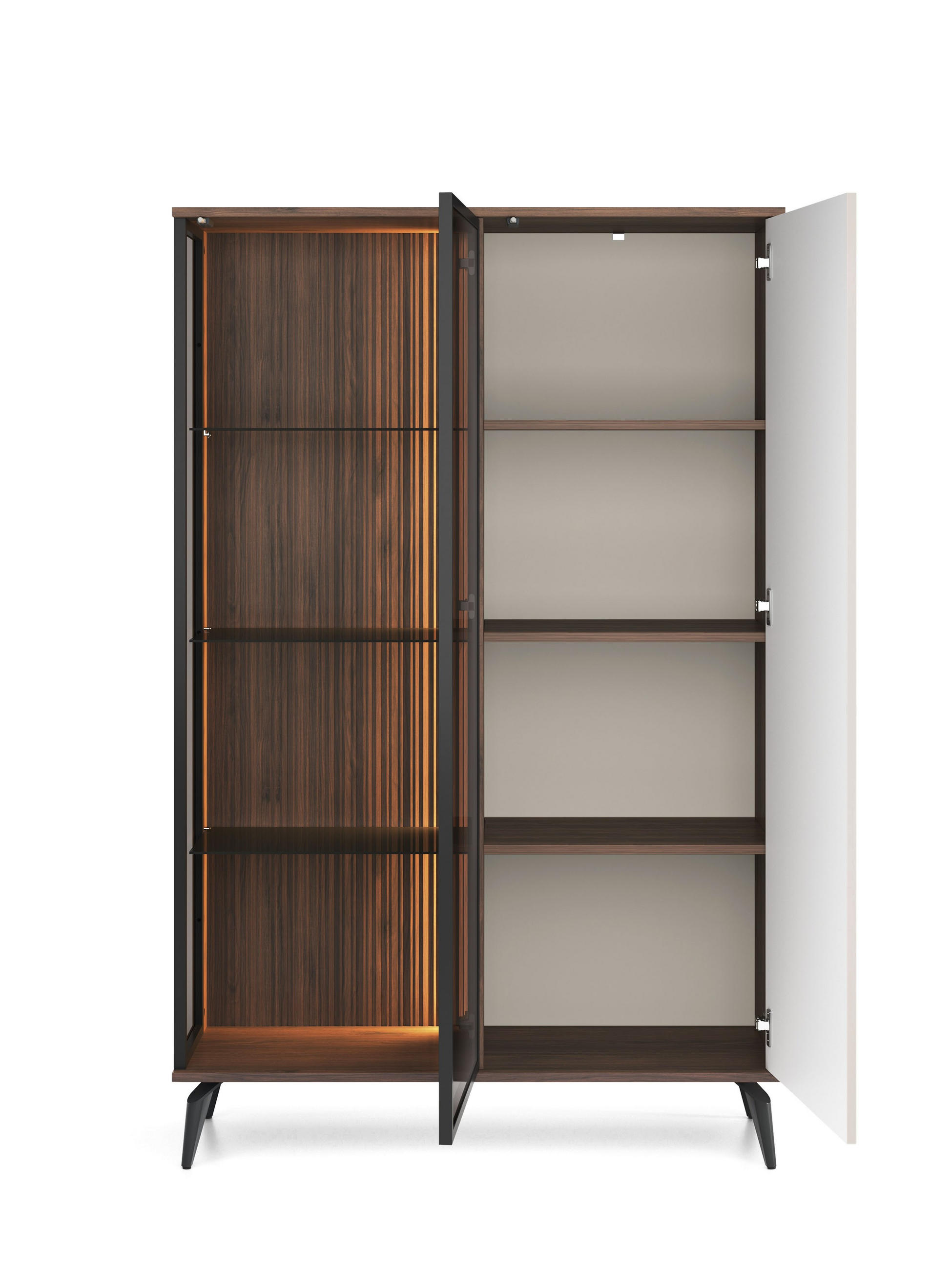 VITRINE Vico Braun mit Beige, Hochvitrine mit Led-Beleuchtung - Beige/Schwarz, Holzwerkstoff (103/162/39cm) - Bettso