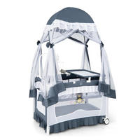 BABYBETT mit abnehmbarem Baldachin grau - Grau, Textil - COSTWAY